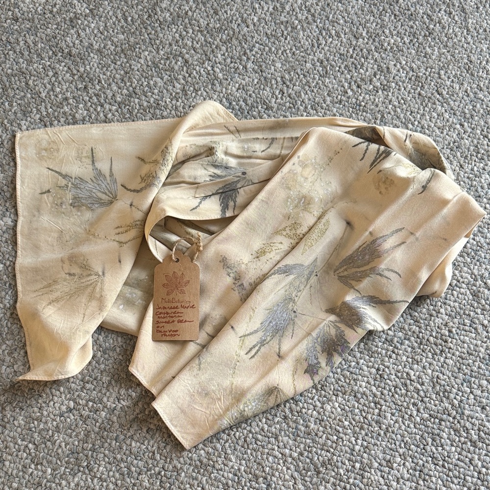 Hand-Painted Beige Floral Silk Scarf